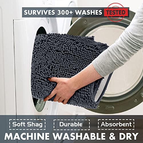 LuxUrux Bath Mat-Extra-Soft Plush Bath Shower Bathroom Rug,1'' Chenille Microfiber Material, Super Absorbent Bath Rug. Machine Wash & Dry (20 x 20 inch, Charcoal) - color: Charcoal, size: 20'' X 20'' U