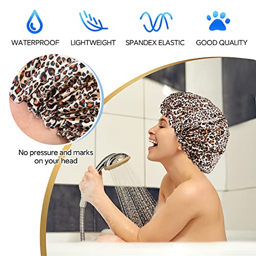 Shower Cap for Women, Oversized Waterproof Women Shower Caps, Extra Large Shower Cap Designed for all Hair Lengths with PEVA Lining & Adjustable Elastic Band Stretch Hair Cap for Shower - color: leopard print, size: X-Large