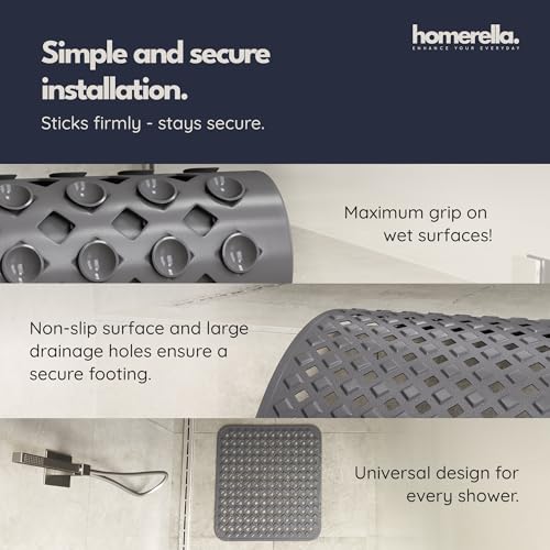 homerella® Shower Mat Non Slip Anti Mold, Non Slip Shower Mats for Inside Shower Stall Anti Slip Mat, Square Shower Floor Mat 21 x 21 in with Suction Cups & Hooks for Quick Drying, Machine Washable - color: Dark Grey