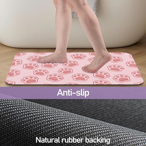 Paws Pink Bathroom Rugs Mat, Super Absorbent Quick Drying Floor Mat for Bathroom Entryway 17"x30" - color: Paws Pink