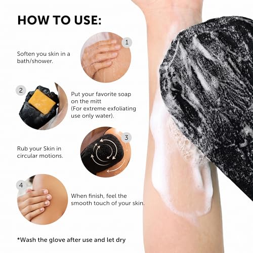 Valitic Exfoliating Glove Body Scrubber - Exfoliating Mitt Dead Skin Remover, Shower Face and Body Exfoliator - Korean Style Skin Scrubber Washcloth - Spray and Self Tan Remover, 1 Black with Pink - color: Black Pink