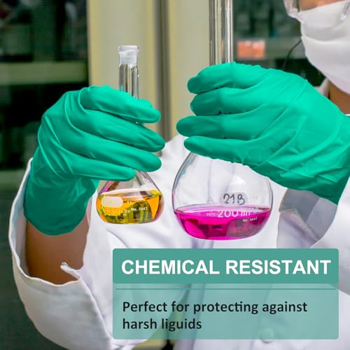 Beieverluck 10 Pairs Chemical Resistant Gloves, Reusable Heavy Duty Rubber Work Gloves, 12.6" Long Nitrile Gloves for Acid Alkali Oil Protection and Industrial Use Household, Medium - size: Medium