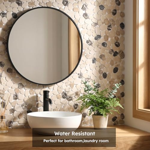 Diflart Natural Pebble Stone Tile for Shower Floor, Brown and Beige Oval, 4 Sheets, Sliced Pebble Mosaic Backsplash for Kitchen Bathroom Floor and Wall Tile - color: Bown and Beige, size: 11.7x11.7 Inch