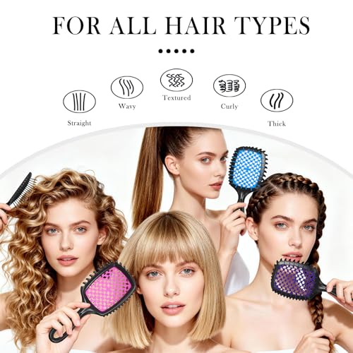 Detangler Brush – 4 Pack Vented Hair Brush for Wet/Dry Hair – Easy, Pain-Free Detangler Brush Reduces Knots & Breakage – For Curly Straight Thick or Fine Hair (Pink+Purple+Black+Blue) - color: Pink+Purple+Black+Blue