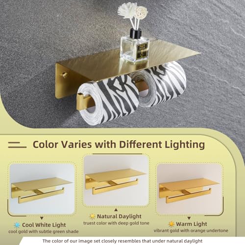 Angle Simple Toilet Paper Holder with Shelf Brushed Dark Gold, SUS304 Stainless Steel Double Toilet Tissue Holder for Wall - color: Brushed Dark Gold, size: Double Rod