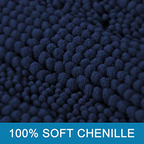 H.VERSAILTEX Bath Rugs for Bathroom Non Slip Bath Mats Extra Thick Chenille Striped Rug 20" x 32" Absorbent Non Skid Fluffy Soft Shaggy Washable Dry Fast Plush Mat for Indoor, Bath Room, Tub - Navy - color: Navy, size: 20" x 32"
