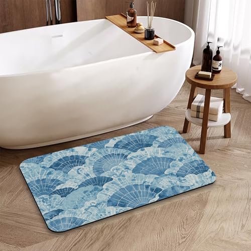 Blue Pattern Bathroom Mat, Non Slip Rubber Backed Fast Dry Bath Rug, Thin Bath Mat for Bathroom Kitchen 17"x30" - color: Blue Pattern