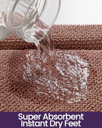 DEXI Memory Foam Bath Mat 24x17, Soft Absorbent Chenille Bathroom Rug, Non Slip Quick Dry Bath Mats for Bathroom, Thick Plush Floor Carpet for Tub Shower, Sink, Shrimp Red - color: Shrimp Red, size: 24" X 17" (Rectangular)