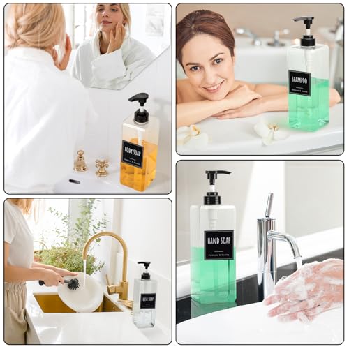 Segbeauty 33.8oz Shampoo and Conditioner Dispenser, 3pcs Square Empty Plastic Bottles with Labels, 1000ml Large Square Hand Soap Dispenser for Bathroom, Body Wash Container Pump Bottle Refillable - color: Clear, style: 3pcs