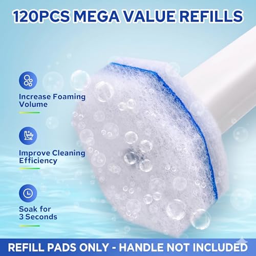 120pcs Disposable Toilet Brush Refills, Bulk Toilet Bowl Cleaner Refill Pads, Compatible with Most Toilet Cleaning Wands, High-Value Scrubber Replacement Heads, 120 Count - size: 120 Count