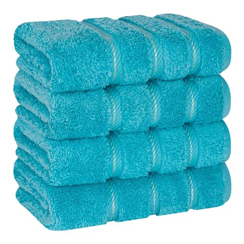 American Soft Linen 100% Cotton Luxury Turkish Towels, 4 PC Hand Towel Set | Soft Absorbent Quick Dry OEKO Tex Standard 100 Certificated Durable Machine Washable Breathable Premium Hotel Quality - color: Aqua Blue, size: 4 PC (16"x28")