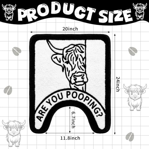 Dunzy Highland Cow Bathroom Rug are You Pooping Funny Toilet Mats for Bathroom U Shaped Highland Cow Stuff Non Slip Soft Bath Mat Water Absorbent Bath Rug, 20 x 24 Inch (Minimalist)