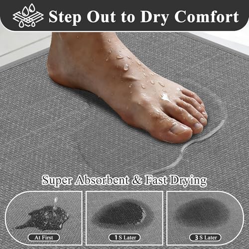 SHACOS Bath Mat Set of 2, Ultra Thin Washable Bathroom Rugs, No Slip Rubber Bath Rugs for Bathroom, Quick Dry Absorbent Bathroom Mat for Shower Outside Floor Toilet Sink (17"x24"+17"x24") - color: Grey, size: 17"x24"+17"x24"