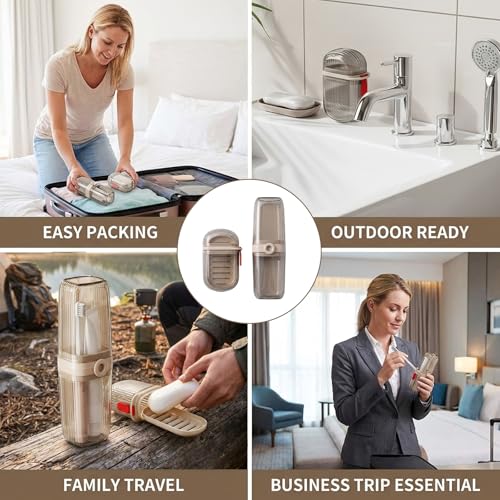 Toothbrush Travel Case, Travel Soap Case 2-Piece Set, Portable Toothbrush Holder with Cover for Traveling Camping Gym, Durable Travel Toothbrush Case and Soap Storage Organizer