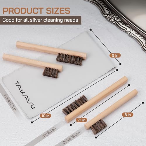 TAKAVU Horsehair Detail Brush Set, Silver Cleaning Brushes & Polish Cloth for Silverware Plateware Jewelry - color: 4pcs Horsehair Brush Set