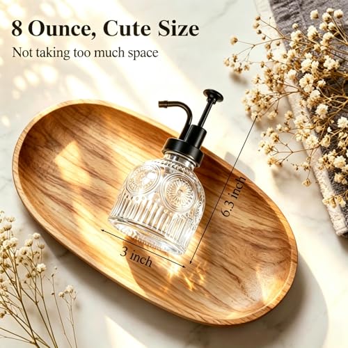 SheeChung Vintage Soap Dispenser, Kitchen Dish Soap Dispensers with Pump Mat, Glass Hand Soap Dispenser for Bathroom, Liquid, Lotion, Refillable, Rustic Farmhouse Decor-Clear (Black Pump, 1 pk) - color: Clear-black Pump-1 Pack