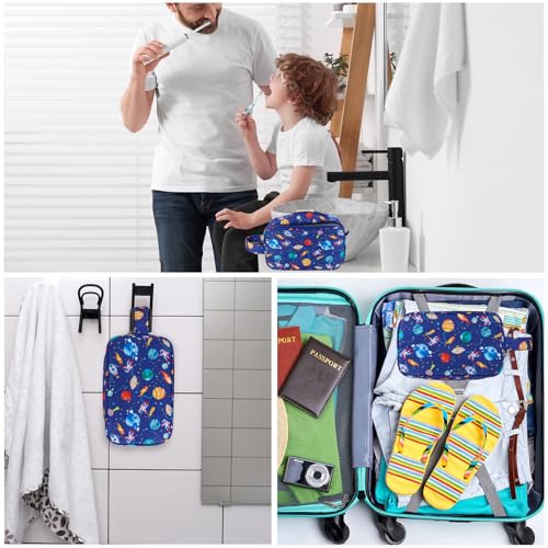 Space Kids Toiletry Bag for Boys, Travel Toiletry Bag for Little Young Boys Waterproof Hanging Wash Bag Toddler Traveling Toiletries, Blue - color: Blue Space