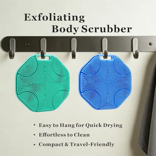 Silicone Body Scrubber 2-Pack, Shower Scrubber with Soft Bristles, Non-Slip Scrubbies for Body, Body Scrubber Exfoliator for Men and Women,Gentle Exfoliating and Lather Well (Blue+Green) - color: Blue+green