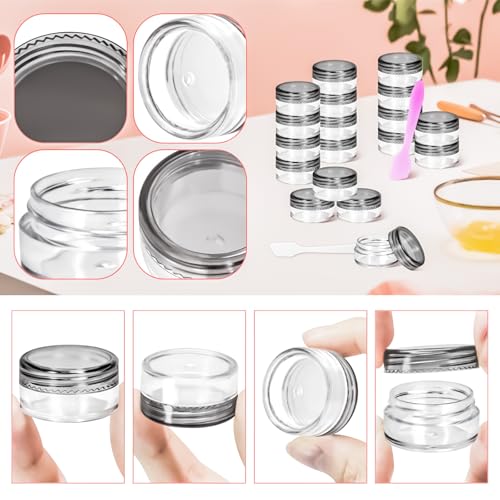 110 Pack 5g Plastic Jars with Lids, 5ml Round Clear Cosmetic Containers Makeup Jars, 5gram Travel Size Container Jar with Spatulas for Makeup Sample Lotion Cream Ointment Salve Balm Powder - color: Black, size: 5g