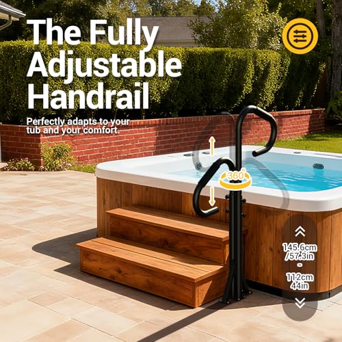 Two-Way Hot Tub Handrail, 44"-57.3" Adjustable Height SPA Hand Rail w/360 Swivel Option, Hot Tub Railing to Get in and Out, 600LBS SPA Side Handrail Ground-Mount for Indoor&Outdoor