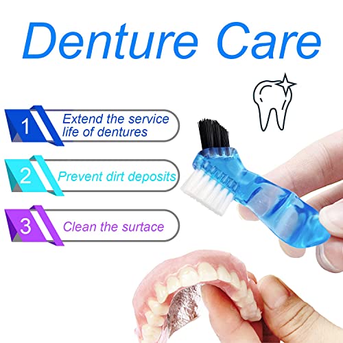 2 Pack Denture Bath Case Dental False Teeth Holder with Brush, Retainer Cleaning Case Denture Bath Cup Storage False Teeth Travel Case with Strainer - Purple and Dark Blue - color: Purple & Dark Blue