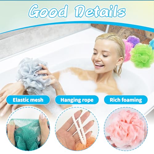 10 Pcs Bath Loofah Shower,Mesh Sponge Pouf,Soft Mesh Shower Loofahs for Body Wash,Bathing Accessories,Bathroom(10 Colors) - color: Style C - 30g