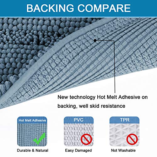 H.VERSAILTEX Bath Mats for Bathroom Non Slip Luxury Chenille Striped Bath Rug Absorbent Non Skid Fluffy Soft Shaggy Rugs Washable Plush Carpet Mats for Bath Room, Tub - color: Stone Blue, size: 20" x 32"