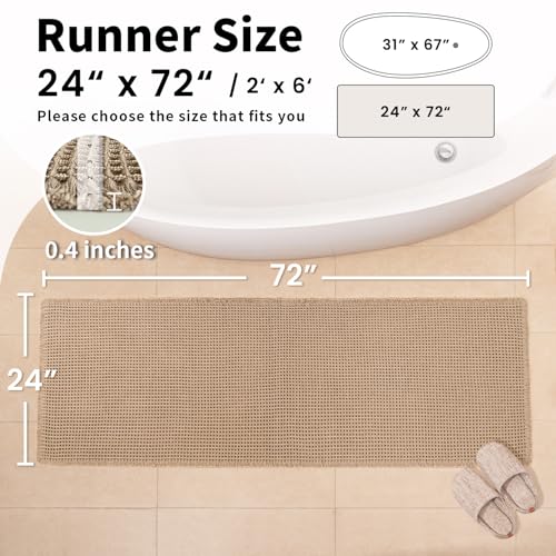 Waffle Runner Bath Mat - Long Boho Bathroom Rugs Non Slip Washable, Super Absorbent & Quick Dry, Soft Bath Mat Farmhouse Bathroom Decor, 24'' x 72'', Khaki - color: Khaki, size: 24'' X 72''