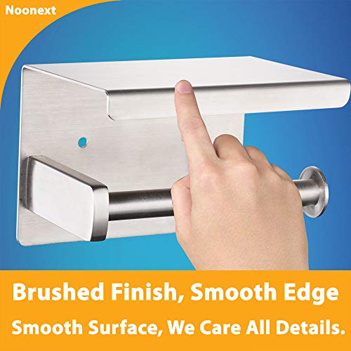 Adhesive Toilet Paper Holder with Shelf, Toilet Paper Roll Holder Wall Mounted, Fits Mega Roll, Stainless Steel Tissue Roll Dispenser Storage No Drilling (Brushed Nickel) - color: Brushed Nickel
