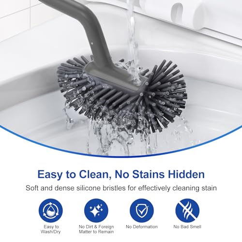 HAMITOR Toilet Bowl Brush Holder Set: Deep Cleaning Silicone Toilet Cleaner Scrubber Under Rim with Curved Bristle for Bathroom Dead Corner Clean - Modern Rv Toilet Decorative Accessories - Gray - color: Gray, size: 1Pack