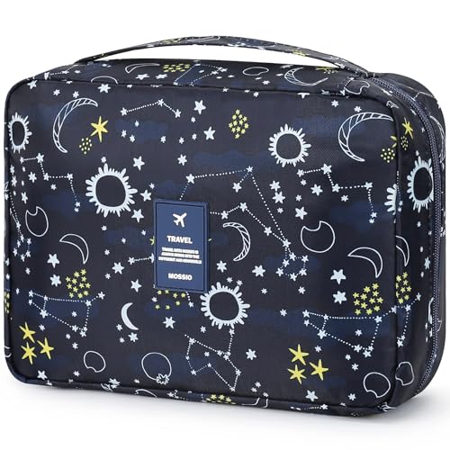 Mossio Hanging Toiletry Bag with Sturdy Hook - Large Portable Cosmetic Makeup Travel Organizer for Men & Women - color: Blue Galaxy