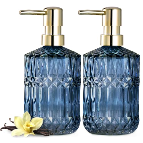 EMPO Clear Glass Soap Dispenser with ABS Plastic Pump, Lotion Dispensers for Kitchen, Bathroom (2pack Blue) - color: 2pack Blue