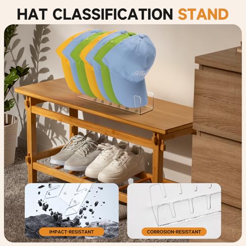 Acrylic Baseball Cap Organizer Rack 2-Pack - Holds 14 Hats, No Install Space Saving Display Stand for Closet, Bedroom, Entryway (Clear) - size: 2pack