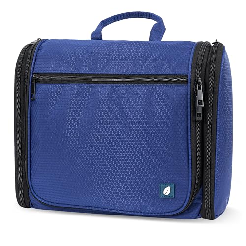 PAVILIA Large Hanging Toiletry Bag for Men, Travel Toiletry Organizer with 10 Compartments, Swivel Hook and 3 Leakproof Pockets, Water Resistant Shaving Kit Case, Packs Flat, Blue - color: Blue