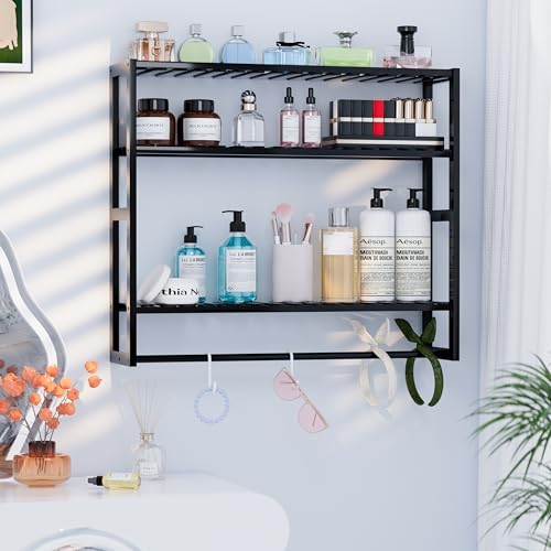 PPN Extra Large Towel Rack Bathroom Storage Shelves Over The Toilet with Towel Bar 100% Bamboo Adjustable Height Floating Shelf Wall Shower Shelf for Small Space Bathroom Kitchen Multi Usage - color: Black Extra Large