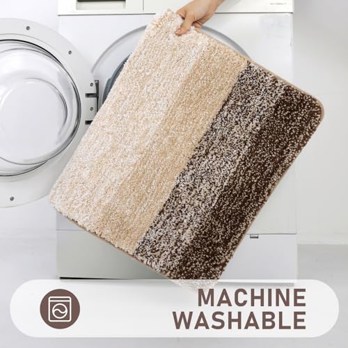 Bsmathom Bathroom Rugs Sets 4 Piece with Toilet Cover, Plush Shaggy Bathroom Rugs Non Slip Washable, Absorbent Microfiber Bath Mat Set with U-Shaped Contour Toilet Mat, Dark Coffe - color: Dark Coffee, size: 20"x31"+20"x59"+U20"x24"+Cover19"x21"
