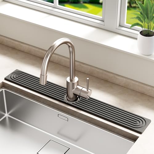 Stone Faucet Mat for Kitchen Sink - Quick Dry Diatomite Sink Splash Guard, Prevents Moisture Buildup & Water Stains, Water Absorbing Stone Tray for Bathroom Countertop (Dark Gray, 30" x 4") - color: Dark Gray, size: 30" x 4"