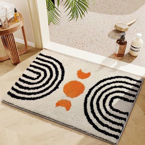 Boho Bathroom Rugs Cute Bohemian Bath Rug Non-Slip Microfiber Abstract Bath Mat for Bedroom Small Carpet Farmhouse Decor Soft Funny Beige Washable Rugs for Bathtub/Vanity/Toilet 16x24 inch - color: Beige, size: 1'4" x 2' (Rectangular)