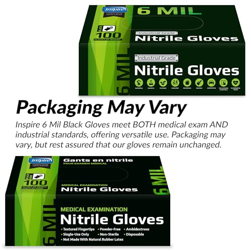 Inspire Black Nitrile Gloves HEAVY DUTY 6 Mil Nitrile Chemical Resistant Medical Cooking Cleaning Disposable Black Gloves - size: Small, style: Black 6mil Case of 1000