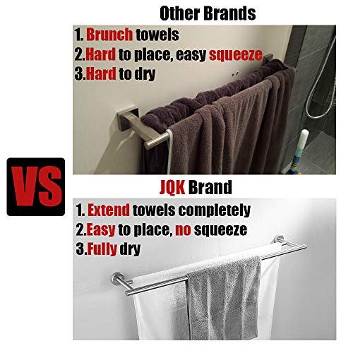 JQK Double Bath Towel Bar, 39 Inch 304 Stainless Steel Thicken 1mm Towel Rack for Bathroom, Bath Towel Holder Brushed Wall Mount, Useable Length 36 Inch, TB100L36-BN - color: Brushed, size: 39 Inch
