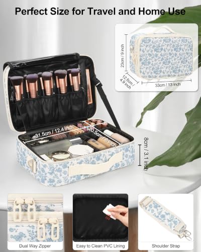 Relavel Makeup Bag Travel Train Case for Women and Girls, Cute Cosmetic Storage Organizer Box Portable Shoulder Bag with Adjustable Dividers and Makeup Brush Comparment, Floral Print - color: Floral Print, size: Medium