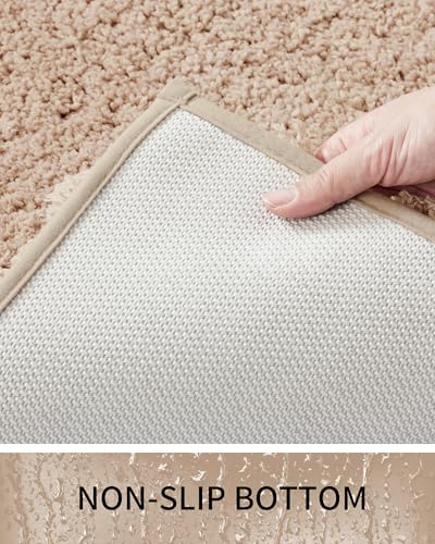 Bathroom Rugs Non Slip Washable, Ultra Thick Soft Microfiber Absorbent Bath Mats, High Density Foam Latex Non Slip Backing Bath Rugs, Fluffy Floor Carpet for Tub&Shower 24x17, Beige - color: Beige, size: 24" X 17"(Small Bathroom Rug)