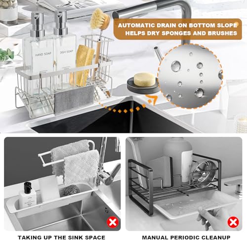 GMISUN Kitchen Soap Dispenser, 12 Fl oz/350ml Clear Dish Soap Dispenser with Silver Sponge Holder, Customized Glass Dish Soap Dispensers for Kitchen, Modern Hand and Dish Soap Dispensers Set Removable - color: Clear Bottle + Silver Rack