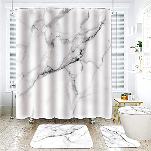 Marble Bathroom Sets with Rugs for Bathroom Decor, 72x72 Inches Gold Shower Curtain with Non-Slip Rugs and Accessories, Waterproof Machine Washable Bath (SC Set-Marble) - color: Sc Set-marble