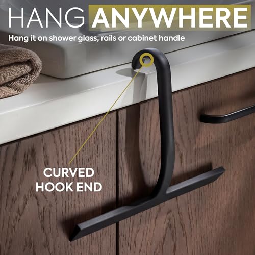GÜTEWERK Shower Squeegee for Glass Doors – Bathroom Squeegee for Shower Glass & Tile Walls, Streak-Free & No-Squeak Silicone Blade, Stainless Steel Core, Hang Hook + Suction Cup, Black, 10 Inch - color: Black