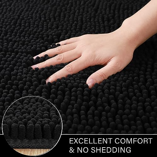 LOCHAS Bathroom Rugs Sets 2 Piece, 20 x 32 Plus 24 x 60 Inches Thick Non Slip Bath Rug Set, Absorbent Soft Chenille Bath Rug, Machine Washable Quick Dry Bath Mat for Bathroom Floor, Black - color: Black, size: 2' x 5' (Rectangular)