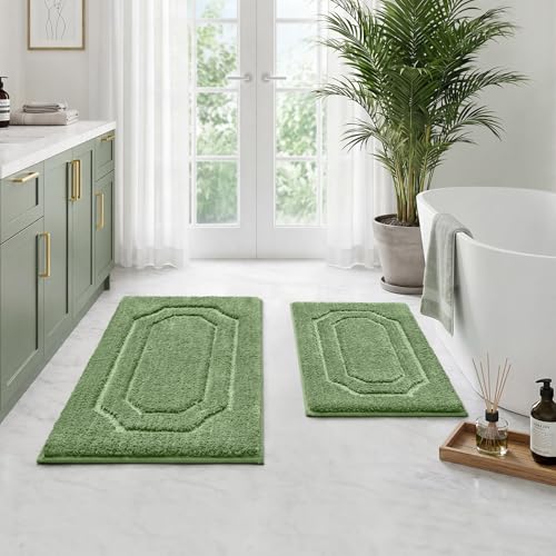 HOMEIDEAS Bathroom Rugs Sets 2 Piece, Extra Soft and Absorbent Microfiber Plush Bath Mat with Non Slip Backing(Sage Green) - color: Sage Green