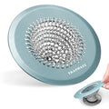 TRAPMATE Reversible Bathtub Drain Hair Catcher, Prevent Clogging Shower Drain Cover, Patend 304 Stainless Steel Drain Strainer for Regular & Pop-up Drain (Teal) - color: Teal Blue