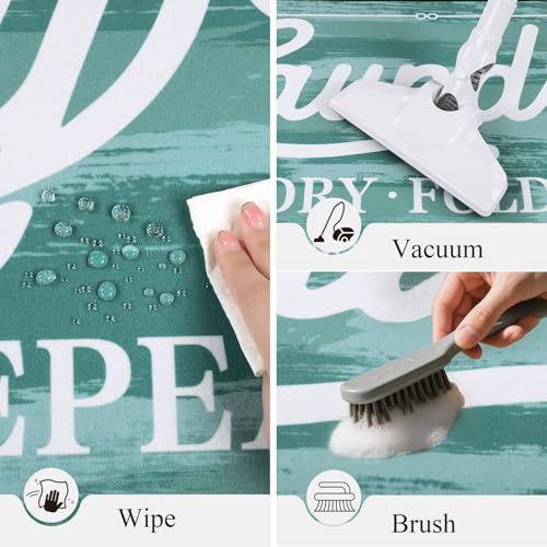 Pauwer Laundry Room Rug Runner 20"x60" Waterproof Rubber Laundry Mat Non Slip Kitchen Mats for Floor Washable Floor Mat Runner Rug for Farmhouse Mudroom Washroom Bathroom Decor - color: Blue, size: 1'8" x 5'