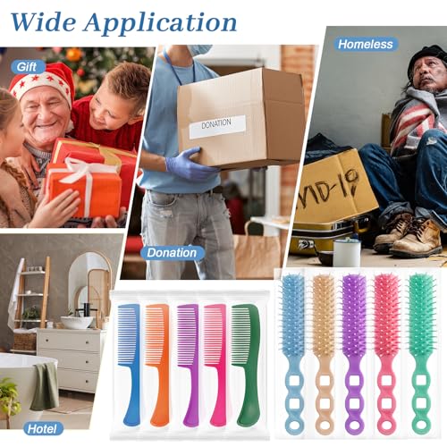 Hair Brush and Combs Set in Bulk Individually Wrapped Travel Comb Brush Bulk for Women Kids Hotel Homeless Charity, Multicolor(100 Pieces)